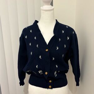 PURE WOOL Navy Blue Women's Sweater with Button Detailing